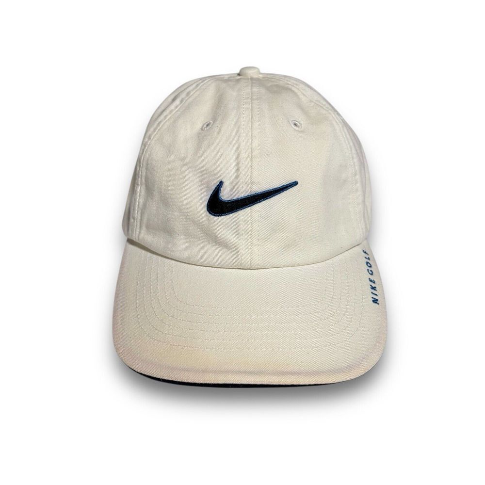 Nike Golf Men's Embroidered Swoosh Logo‎ Adjustable hat White Blue *Flawed